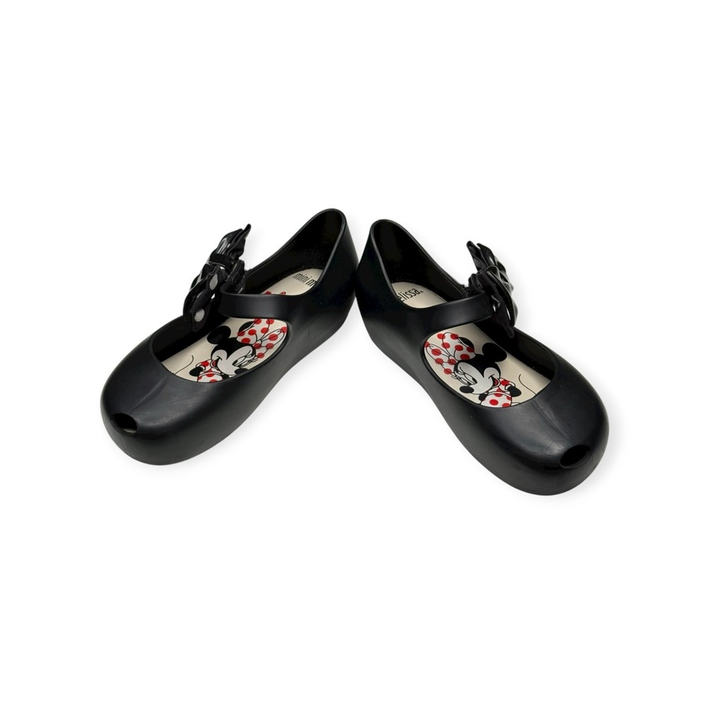 Mini Melissa 𖠌 Minnie Mouse Disney Ultra Bow Jelly Flat Shoes 𖠌 Black 𖠌 Girls 10 - Picture 10 of 16